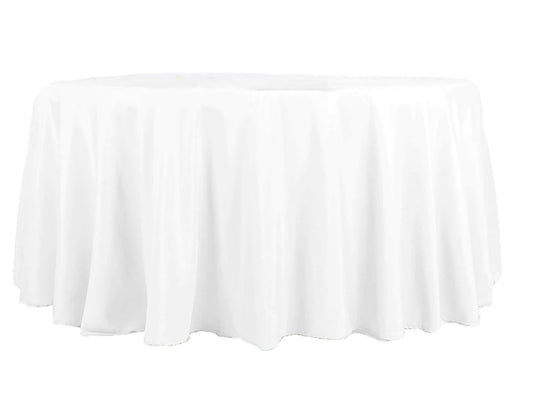 120" White Polyester Round Tablecloth