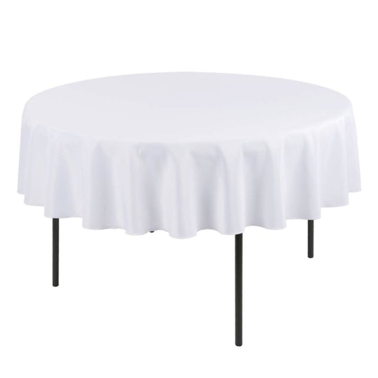 90" White Polyester Round Tablecloth