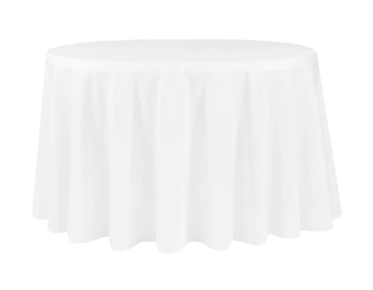 108" White Polyester Round Tablecloth