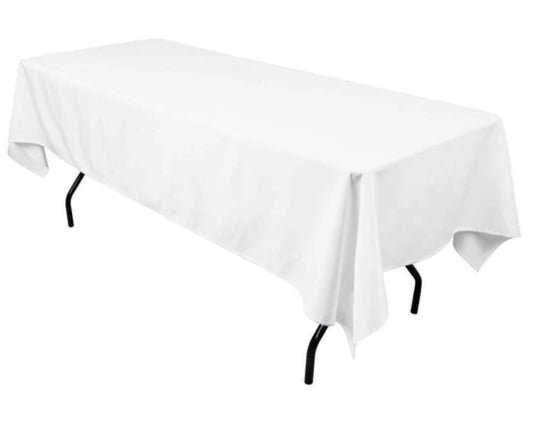 60" x 126" White Rectangular Polyester Tablecloth