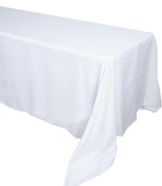 90"x156" White Rectangular Polyester Tablecloth